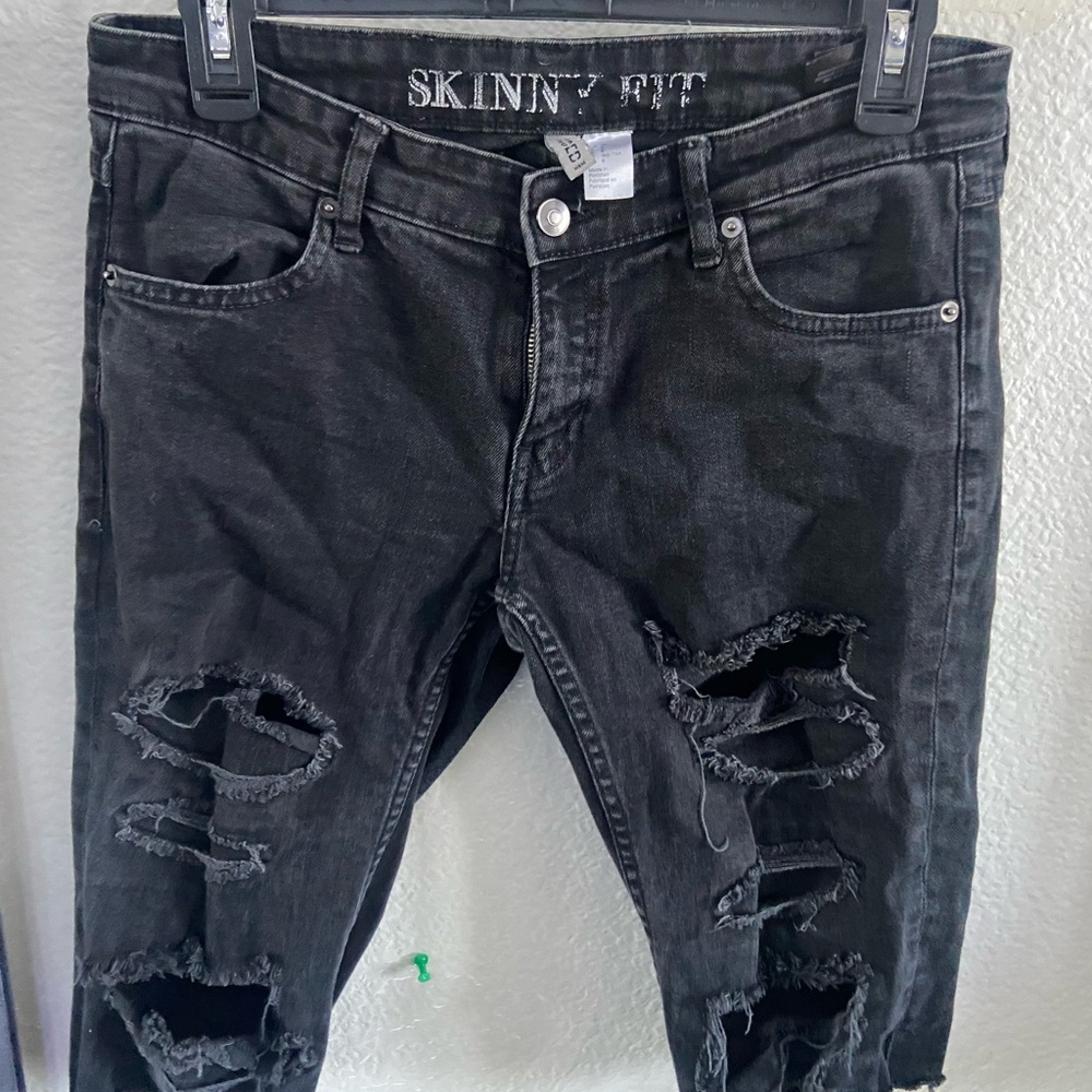 Skinny Fit Distressed Black Jeans